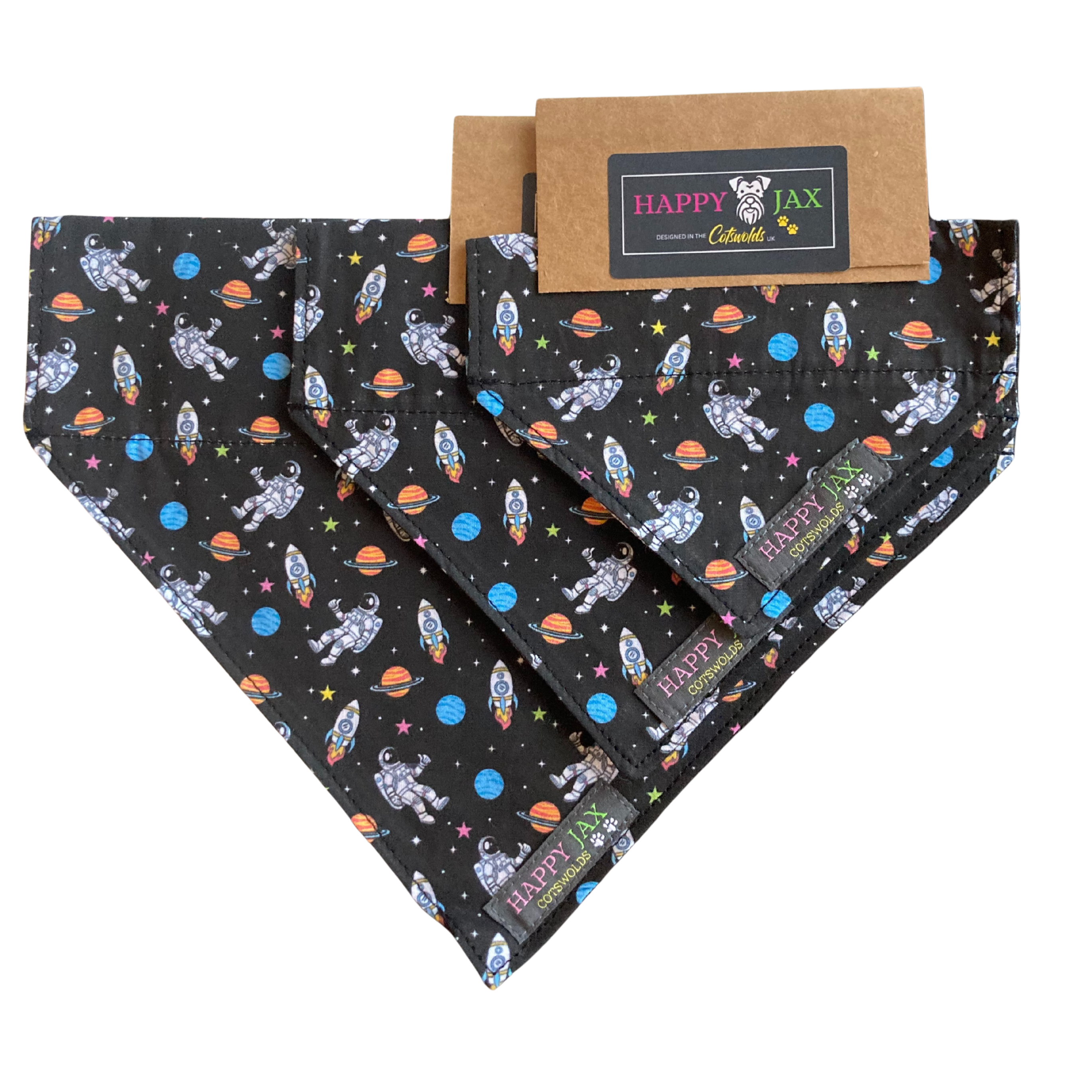 Pet bandana with space-themed design